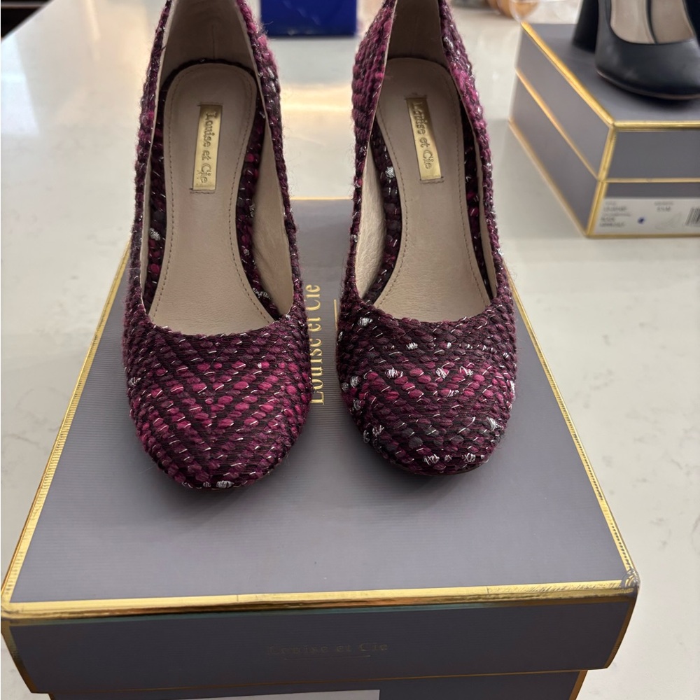 Louise et Cie Jayant Purple Metallic Chunky Flared Block Heels Pumps SZ US5.5